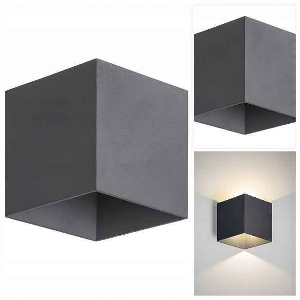 Šedá nástěnná lampa Cube osvětlení fasády IP54, moderní Tk Lighting