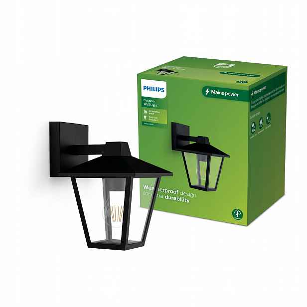 Zahradní nástěnné svítidlo Venkovní lampa Latarnia E27 IP44 Černá Kinno Philips