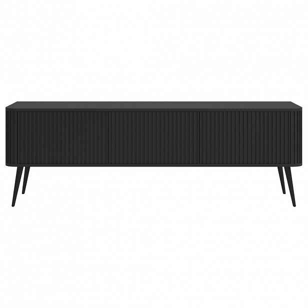 Selsey TV stolek Ovarlo černý s drážkovanými čely 3dveřový 163/49/38 cm