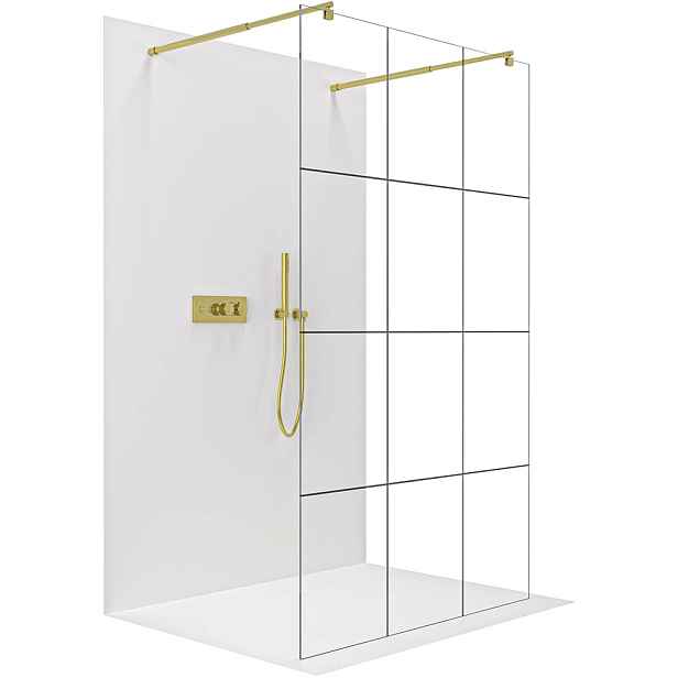 Sprchová zástěna Walk-in Onyx Duo L/P - 8 mm - kulatá vzpěra  -  zlatá, industriální sklo - 90x200 cm