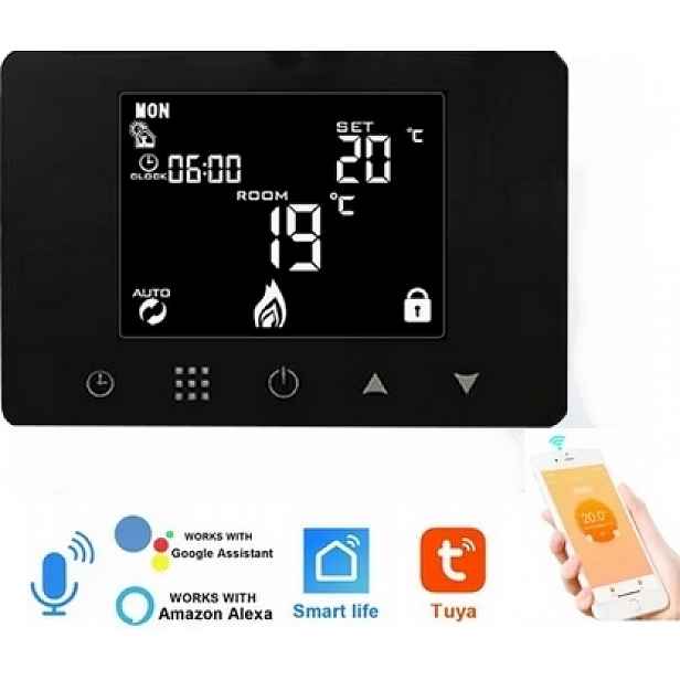 Termostat Pokojový Panel Led Dotykový Displej WiFi Tuya TERSCW2BL