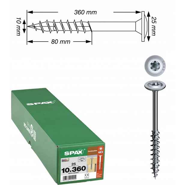 Univerzální vruty Wirox pro dřevěné konstrukce Spax 10 x 360 mm 25 ks