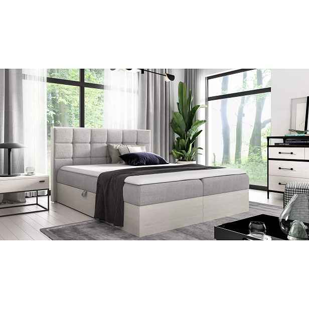 Manželská postel 140x220 CHANTELLE 1 - nordic teak / světle šedá + topper ZDARMA