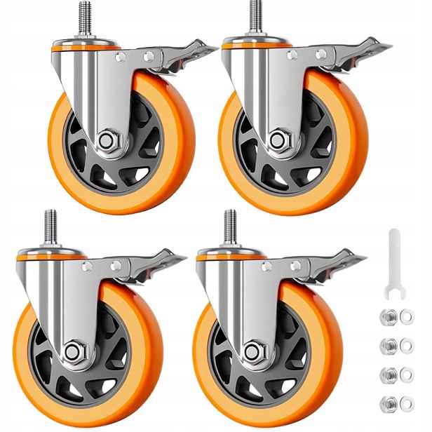 4x otočná čepová kola s brzdou pro vysoké zatížení 100 mm M12x30