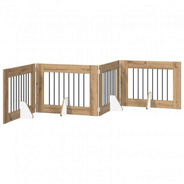 vidaXL Skládací psí brána se stojany 4 ks Dub artisan 321 cm