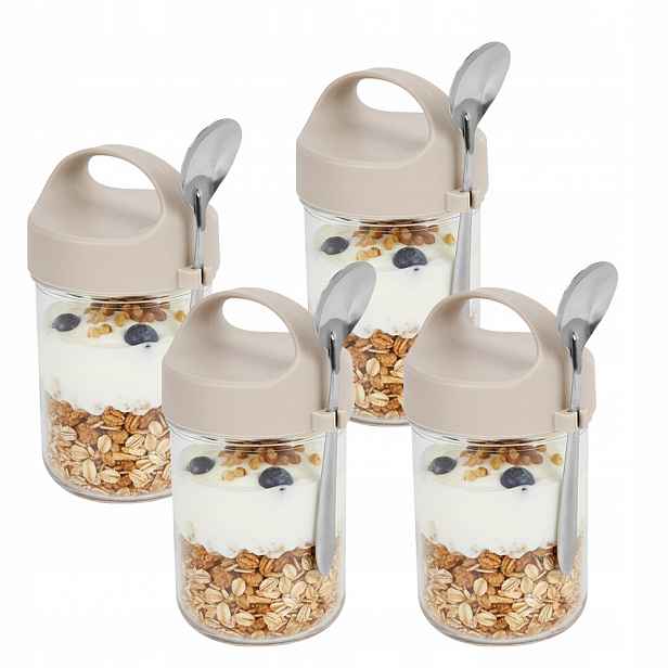 4 x Sklenice Na Jogurt S Ovesnou Kaší Overnight Oats Víčka A Lžíce