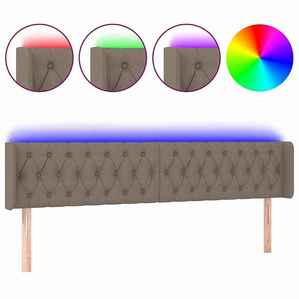 vidaXL Čelo postele s LED taupe 183 x 16 x 78/88 cm textil