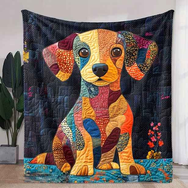 Deka pro psy pejsci zlatá jezevčík Pop Art beagle jako patchwork 150x200 cm