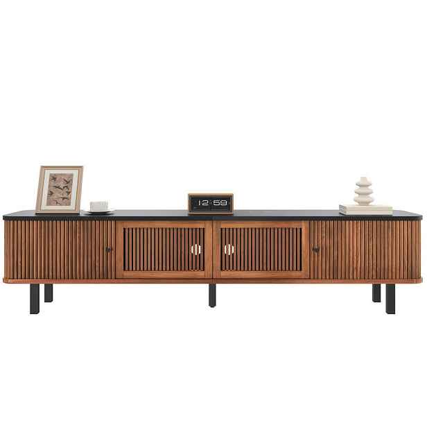 Modenvie NÍZKÁ komoda z MDF a dřevotřísky, 190/35/45 cm, dekor ořechu, s posuvnými dvířky