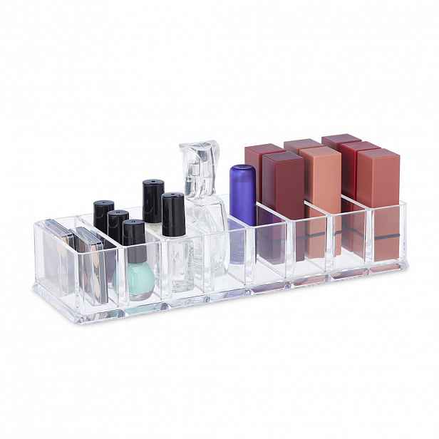 Relaxdays ORGANIZÉR Transparentní plast 8 přihrádek 5x25,5x9 cm