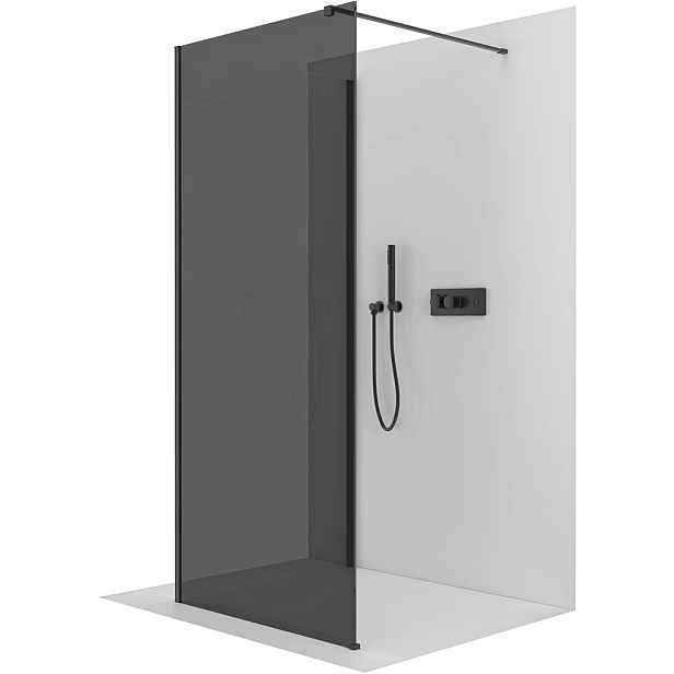 Sprchová zástěna Walk-in Onyx Corner Cube L/P - 8 mm - hranatá vzpěra - černá matná, grafitové sklo - 80x50x200 cm