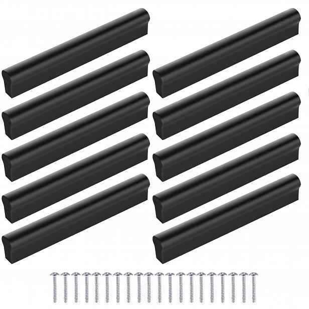 TEMU 10ks Černé/Stříbrné Nábytkové Kliky, 96mm/128mm Rozteč Otvorů, Moderní a Stylové Kliky na Skříňky, Zásuvky a Dveře – Kompletní Sada se Šrouby,