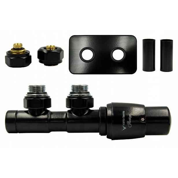 Termostatický ventil 50 mm Twins černý matný pravý Pex obdélníková rozeta
