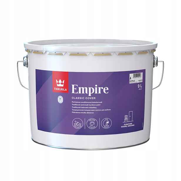 Tikkurila Empire 9L Bílý Polomat Barva , Alkydový Smalt (dřevo/kov)