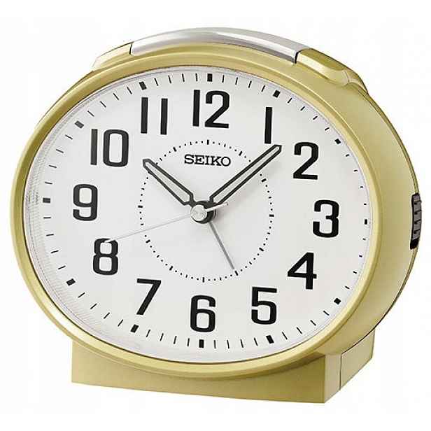 Velký Zlatý Oválný Budík Seiko QHK059G, Hlasitý Alarm, Tichý Mechanismus