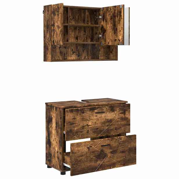 vidaXL Sada koupelnového nábytku 2 ks Kouřový dub 76,5 x 35 x 64 cm