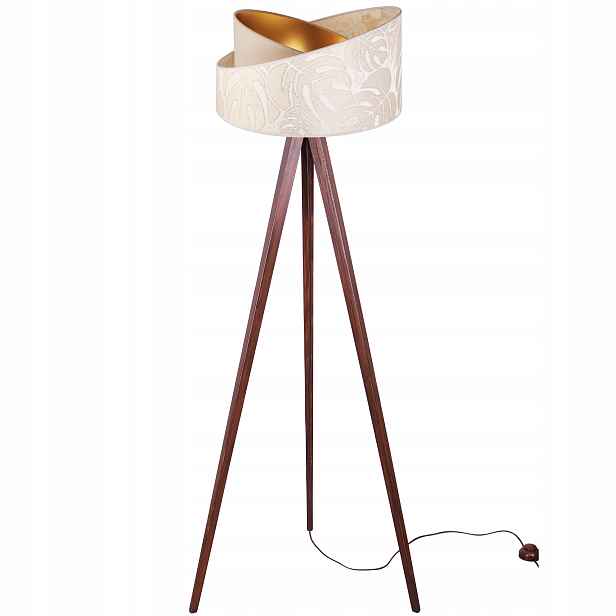 Stojací Lampa Trojnožka Dřevo Stínidlo Vzor