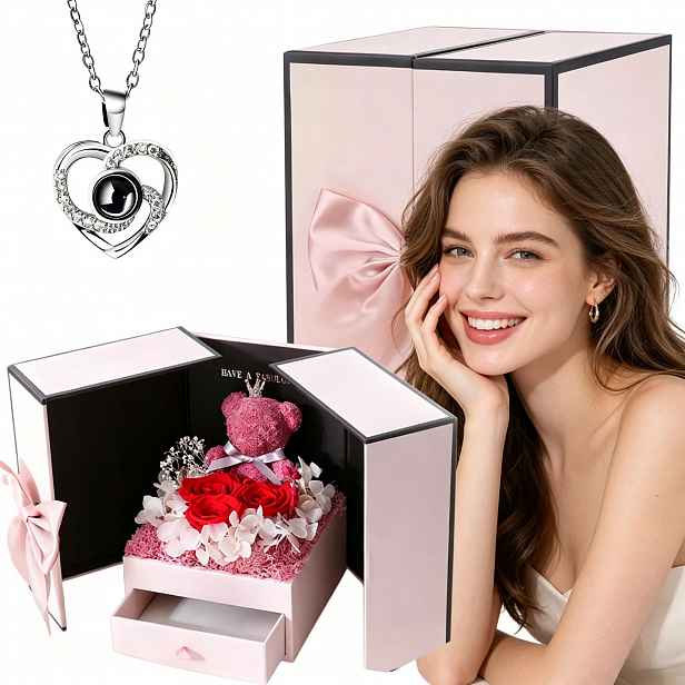 Krabička Eternal Rose, Krabička S Růžemi A Náhrdelníkem, Krabička