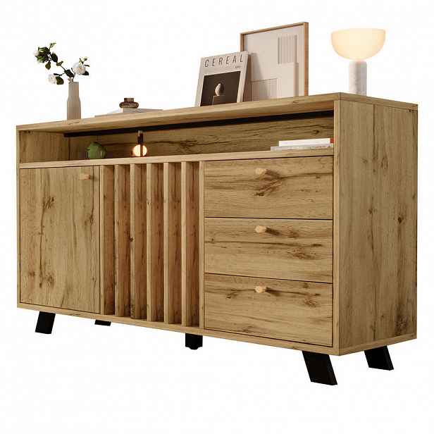 OKWISH KOMODA 120/40/85 cm tmavý dub z dřevotřísky a MDF s lamelovou frontou a 3 zásuvkami
