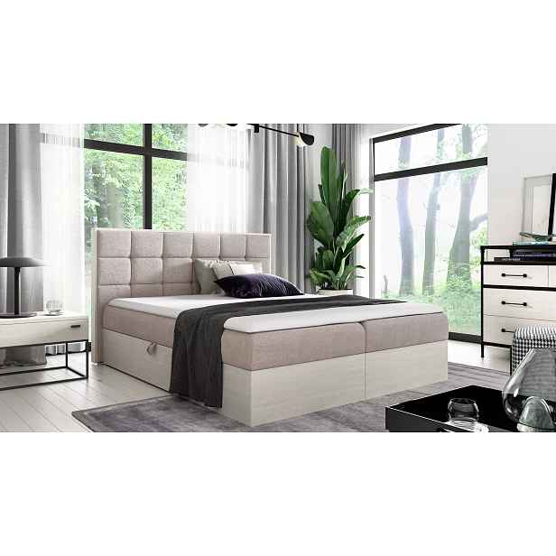 Manželská postel 160x220 CHANTELLE 1 - nordic teak / béžová + topper ZDARMA