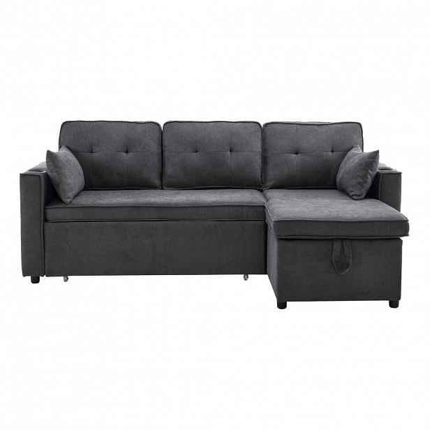 Modfu ROZKLÁDACÍ pohovka z bavlněné a lněné tkaniny 211x130x86 cm šedá s úložným prostorem