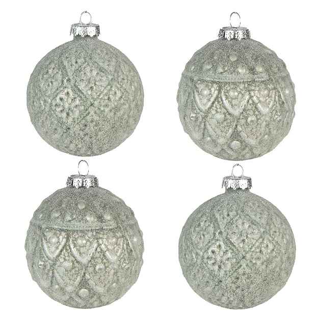 Sada 4ks zelená vánoční skleněná ozdoba - Ø 8*8 cm Clayre & Eef