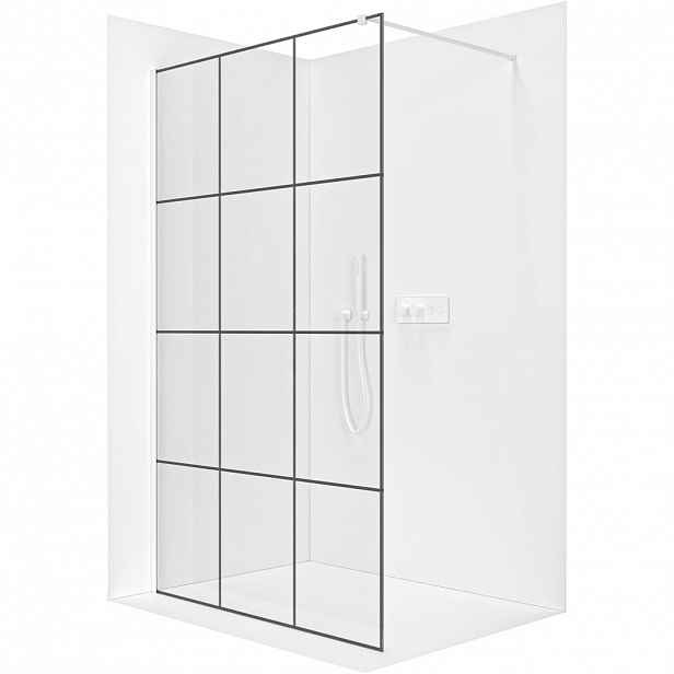 Sprchová zástěna Walk-in Onyx Cube L/P - 8 mm - hranatá vzpěra  -  bílá matná, industriální sklo - 90x200 cm