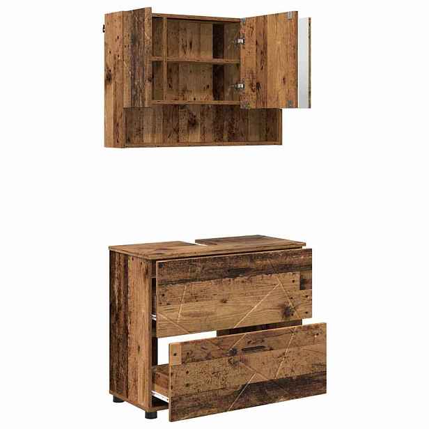 vidaXL Sada koupelnového nábytku 2 ks Staré dřevo 76,5 x 35 x 64 cm