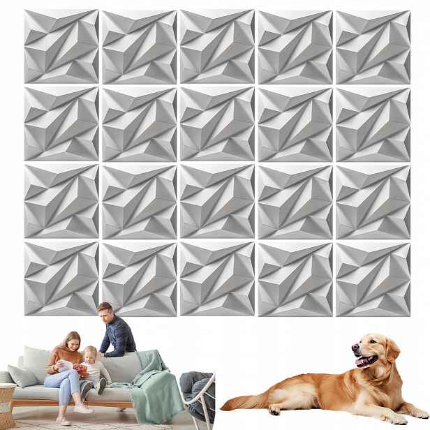 20 x Bílý Nástěnný Kaseton Nástěnné Panely Stropní Kazety 3D Diamant 30 cm