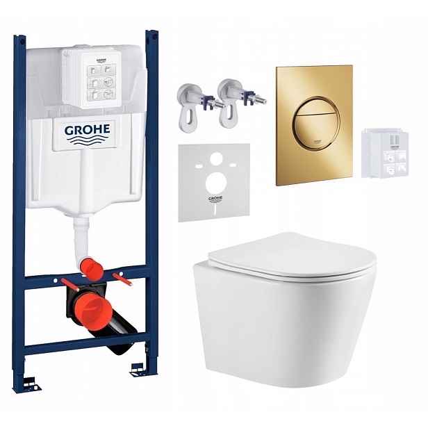 Grohe podomítková nádržka se zlatým tlačítkem a mísou Wc Imprese Elanta