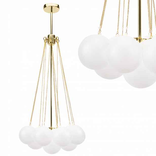 Závěsná Stropní Lampa Zlatá Skleněná Bílé Koule 3xE27 Do Obývacího Pokoje Ložnice