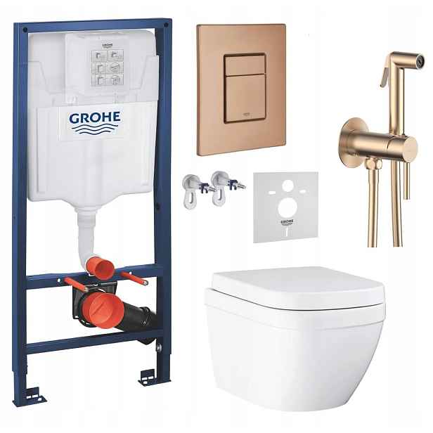 Sada Wc Grohe Rapid s mísou Wc Grohe Euro Ceramici tlačítko měď baterie