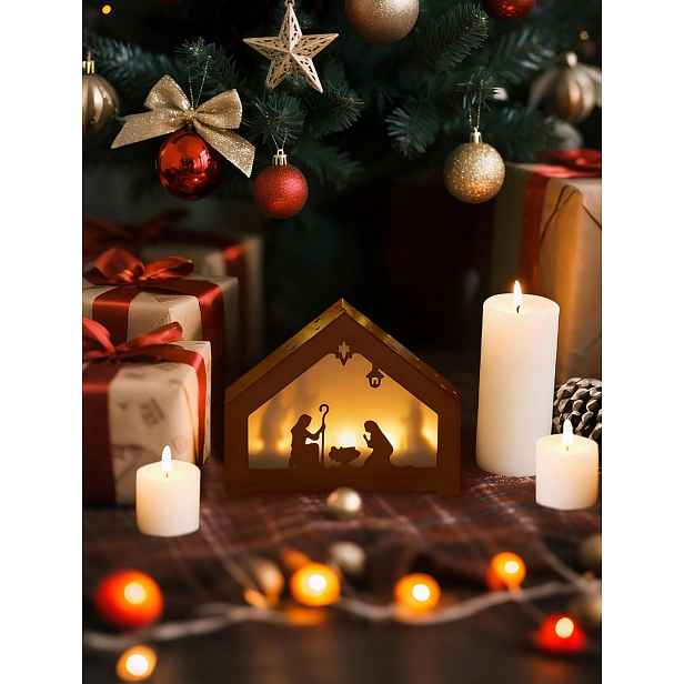 Led Vánoční Betlém S Kovovou Podsvícenou Dekorací, 20 CM