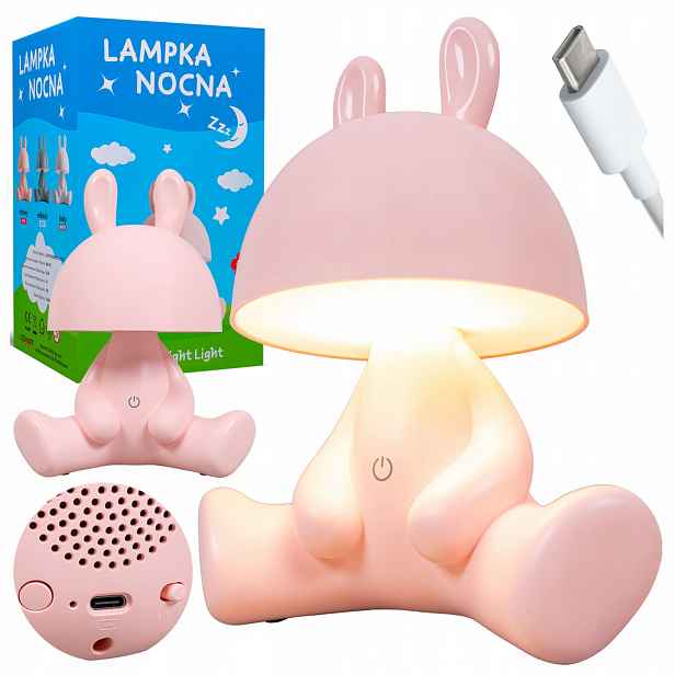 Noční lampa Led do pokoje Králík pro děti Zajíc stolní Růžová lampa