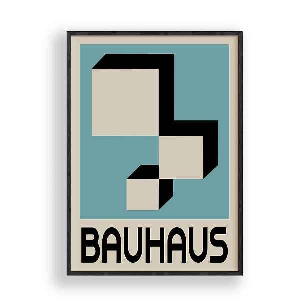 Obraz Bauhaus Geometrické 3D brilianty Plakát Rámeček Dřevěný Černý 30x42 cm