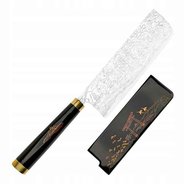 Takeshi Saji Art Tori Fuji On Lake Kuty R-2 Japonský Nůž Nakiri 17 cm a Saya