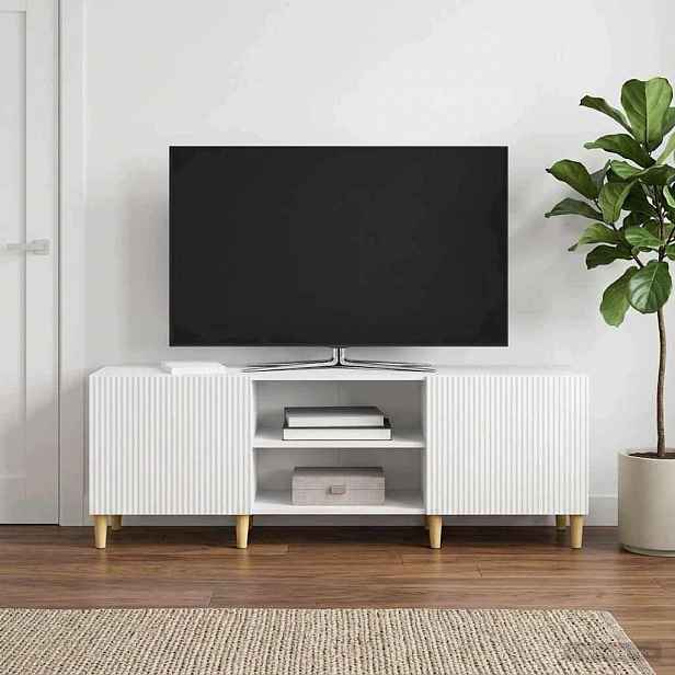 Bílá Skříňka Pod Televizor 150 CM Vysoký Lesk 2 Dveře Regály