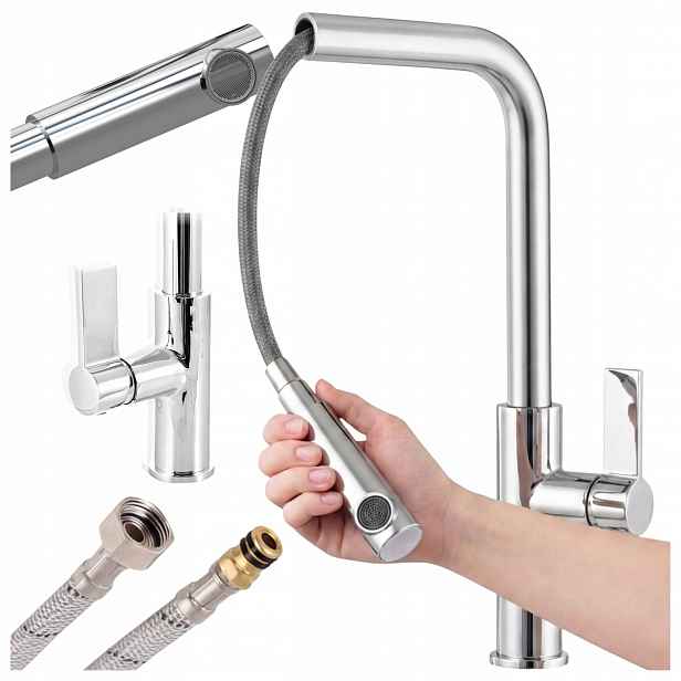 Kuchyňská baterie Vytahovací sprcha Kohoutek Linea Chrom stojící Dřezová