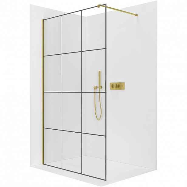 Sprchová zástěna Walk-in Onyx Cube L/P - 8 mm - hranatá vzpěra  -  zlatá, industriální sklo - 90x200 cm