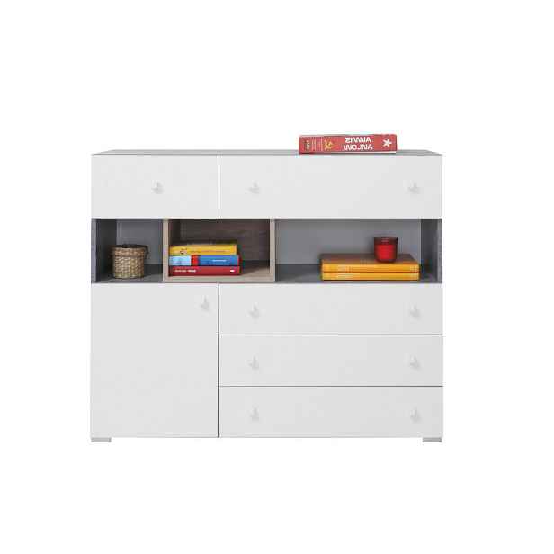 MASSENO KOMODA GALIA, 110/90/40 cm s 5 zásuvkami, počet dvířek: 1, bílá