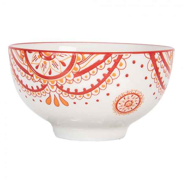 Bílá keramická miska s červeným vzorem Mibbo - Ø 9*5 cm / 125 ml Clayre & Eef