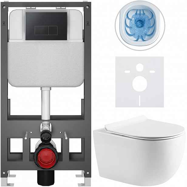 Kompletní WC set Basic/Felci - bílá lesklá - WC tlačítko Modulo/Černá - volně stojící - předstěnová instalace - 53x37 cm