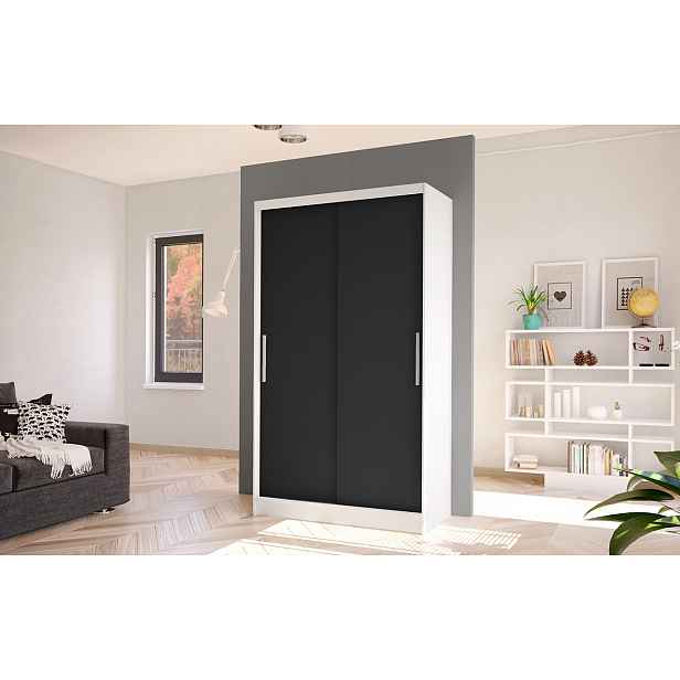 Moderní šatní skříň BRUNO 1 - šířka 100 cm, bílá / černá