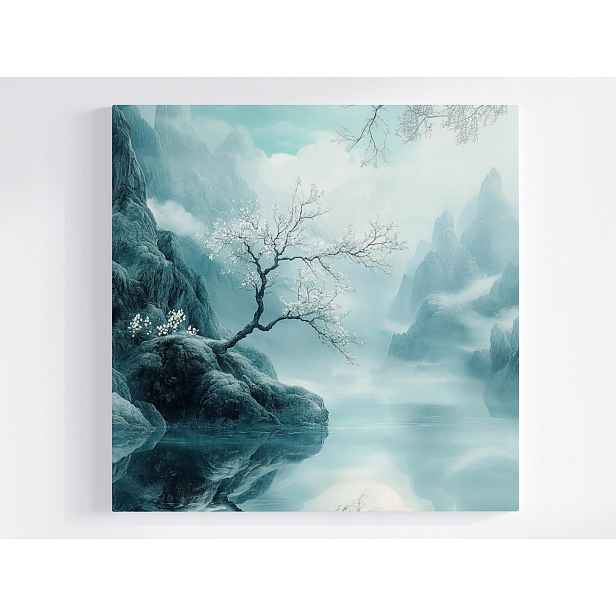 Obraz Na Plátně Canvas Hory Dřevo Krajina Příroda Mlha Turkus 50x50