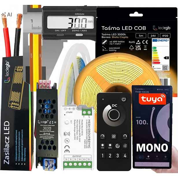 Sada Led Neonové pásky Cob 24V 5m 3000K Bílá Bt Ultra Tenká 3MM Zóna