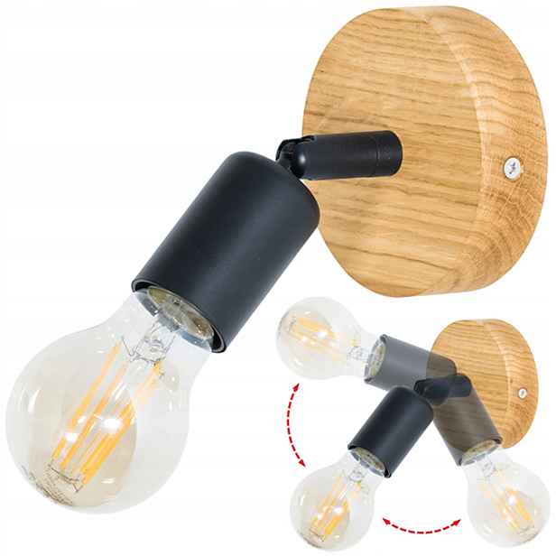 Nástěnná Led lampa Dubová Fi 10 cm E27 nad zrcadlo do koupelny, stropní