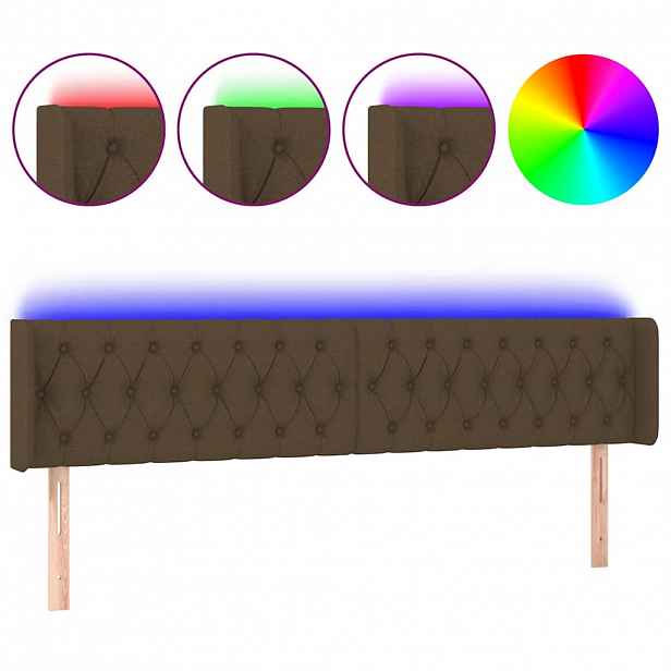 vidaXL Čelo postele s LED tmavě hnědé 203 x 16 x 78/88 cm textil