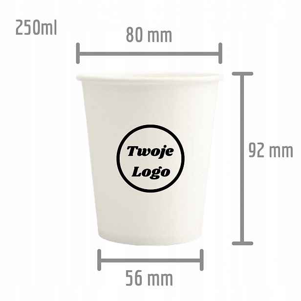 Bílé Papírové kelímky 250 ml s potiskem – personalizované – 1000 kusů