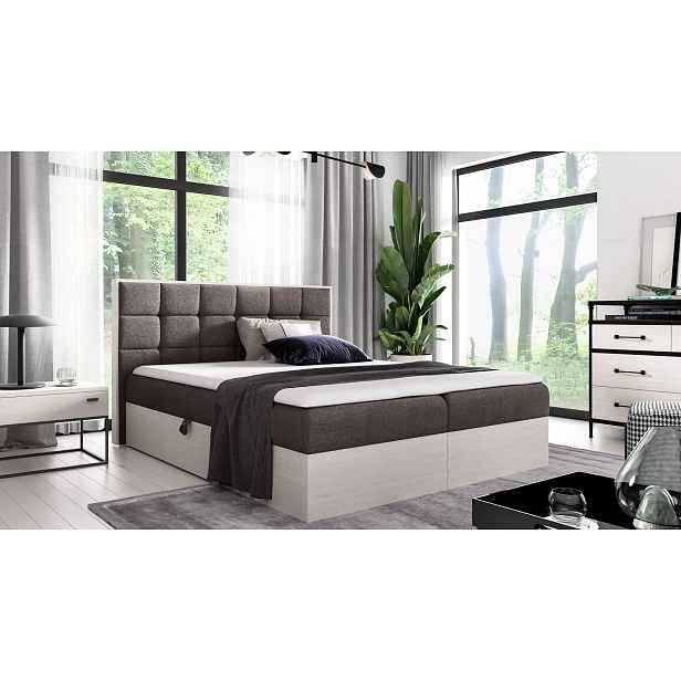 Manželská postel 160x220 CHANTELLE 1 - nordic teak / hnědá + topper ZDARMA
