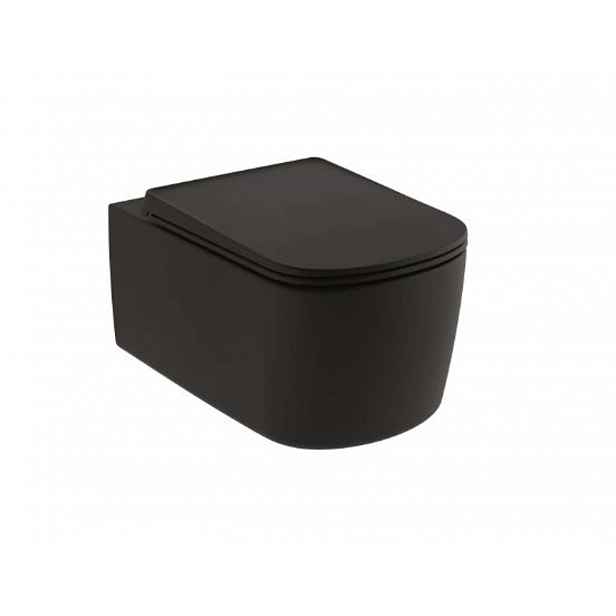 Kludi Resa S - Závěsné WC se sedátkem SoftClose, Rimless, Spiralflush, matná černá 27WCSET39